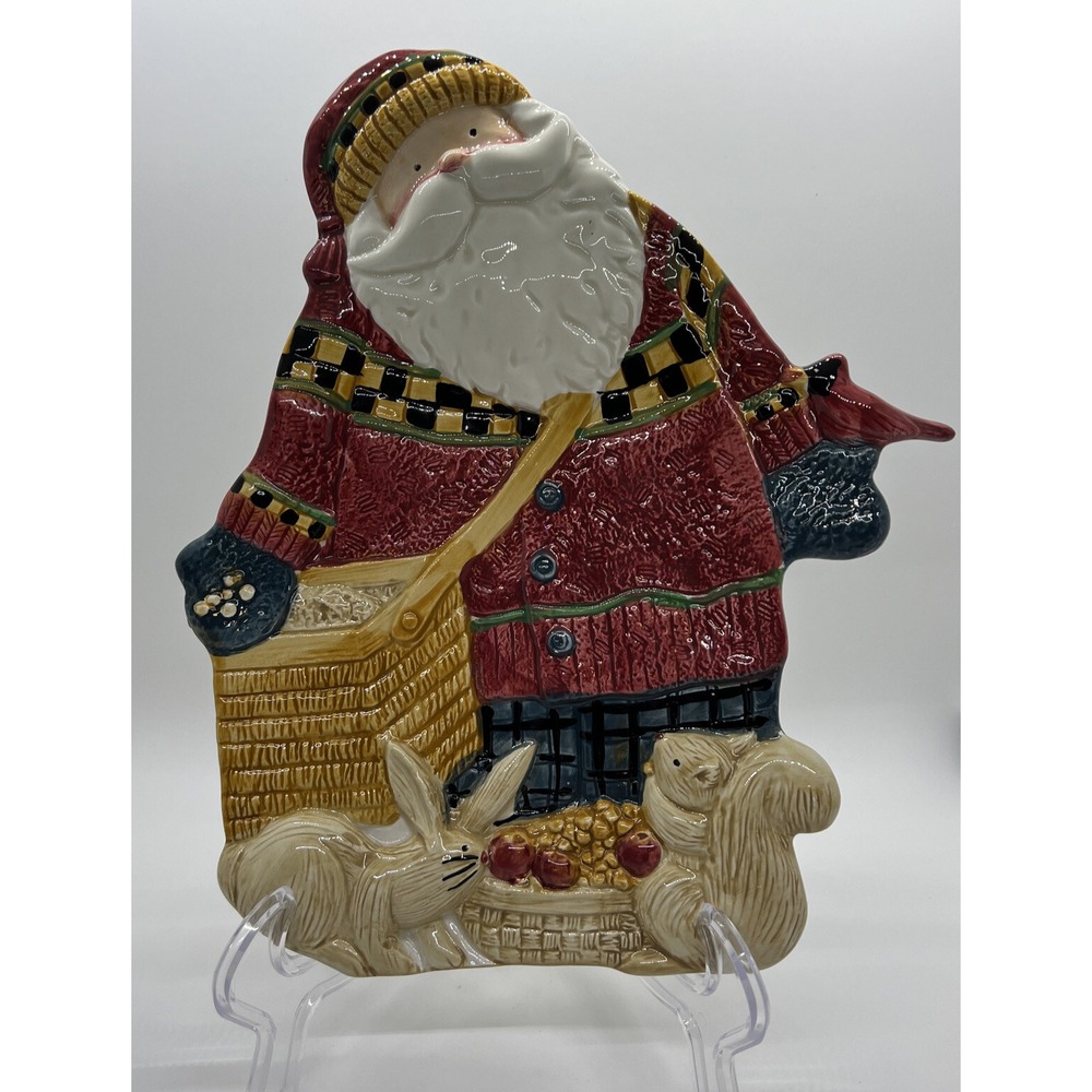 Vintage‎ Sakura Ceramic Woodland Santa Cookie Tray Plate Christmas Decor